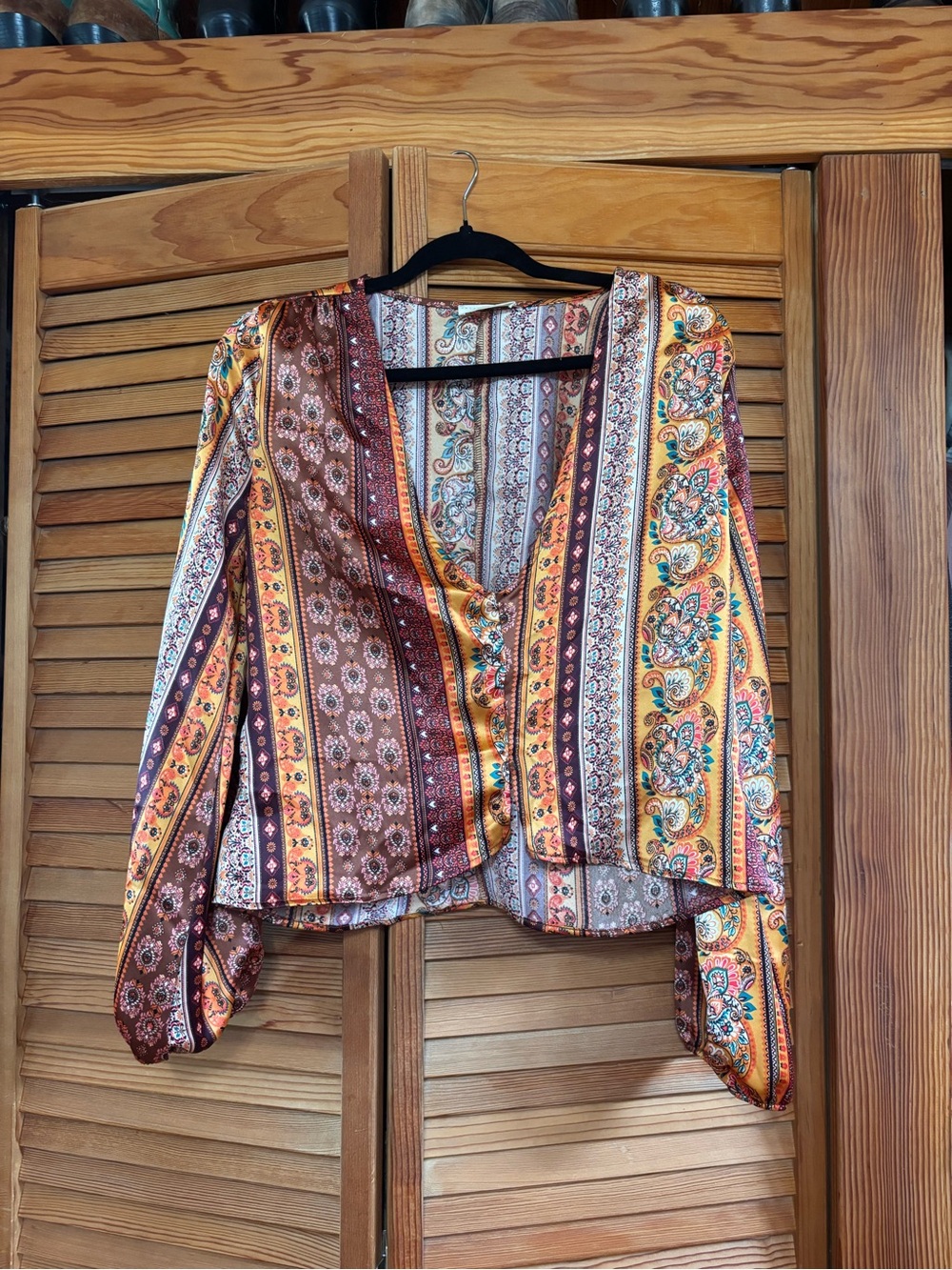 Boho Stripe Paisley Blouse in Brown & Gold